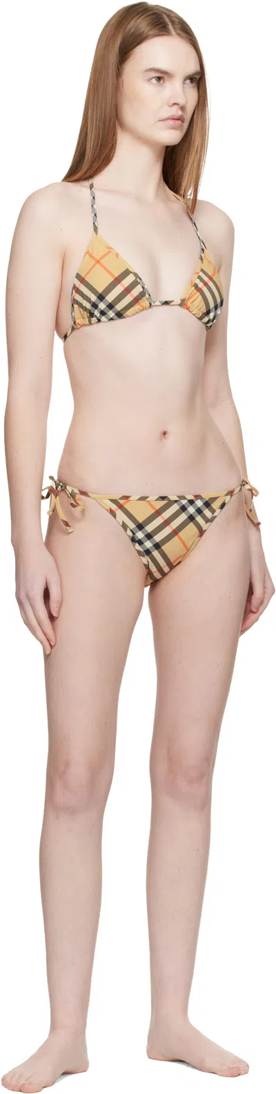 Burberry Check Triangle Bikini Brief Tie Side Straps In Neutral