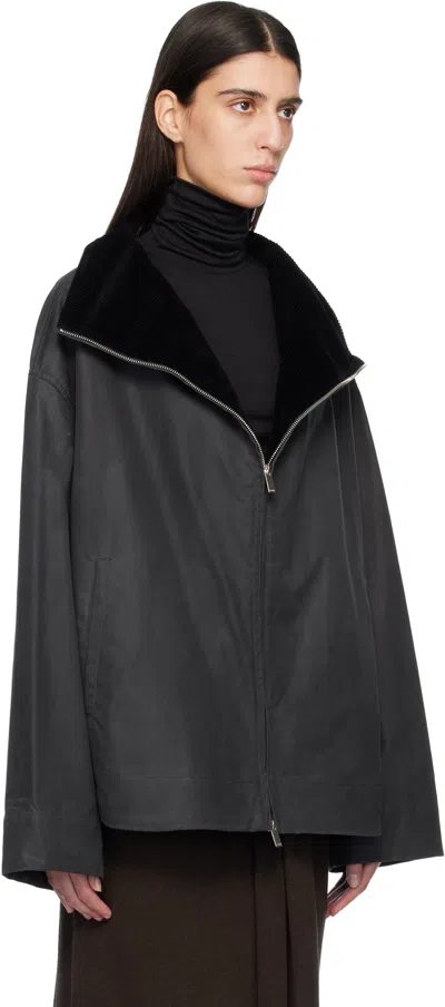 Totême Black Solid Zipped Jacket In Black