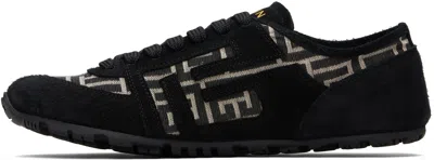 Balmain Racer 45 Monogram Jacquard Lace Up Sneakers In Black