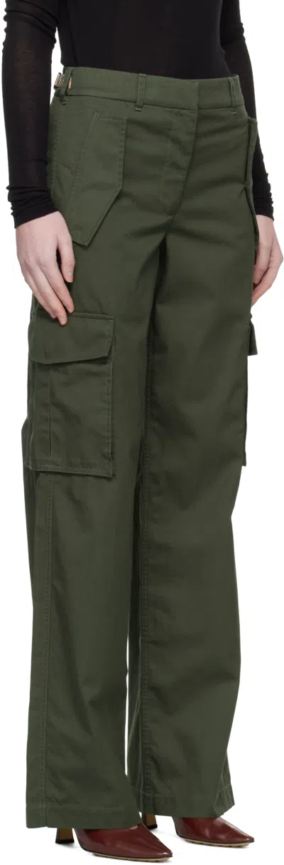 Burberry Khaki Check Trim Gabardine Cargo Pants In Green