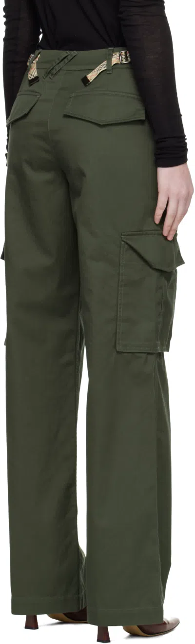 Burberry Khaki Check Trim Gabardine Cargo Pants In Green