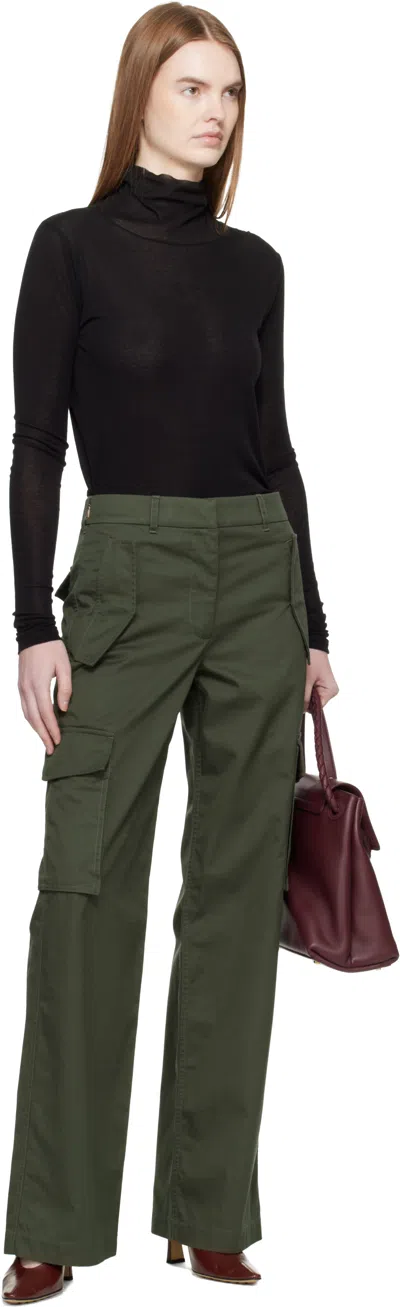 Burberry Khaki Check Trim Gabardine Cargo Pants In Green