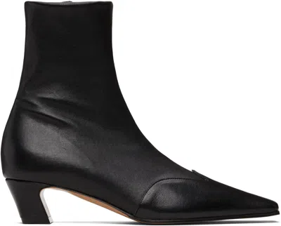 Khaite Mid-calf Leather Boot With Side Zip And 4 Cm Heel In Black