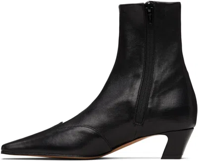 Khaite Mid-calf Leather Boot With Side Zip And 4 Cm Heel In Black