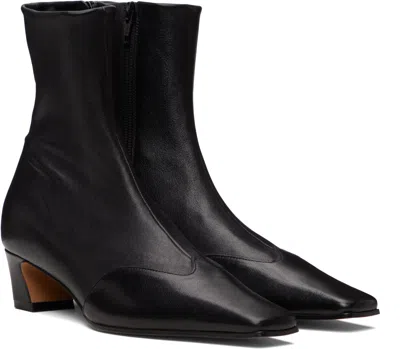 Khaite Mid-calf Leather Boot With Side Zip And 4 Cm Heel In Black