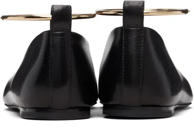 Jil Sander Leather Ballerina Flats Pointed Toe Ankle Strap In Black