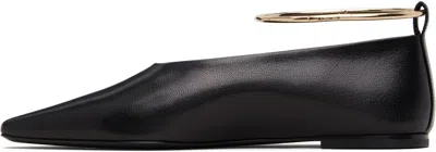 Jil Sander Leather Ballerina Flats Pointed Toe Ankle Strap In Black