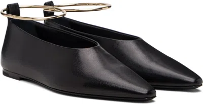 Jil Sander Leather Ballerina Flats Pointed Toe Ankle Strap In Black