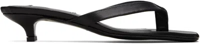 Totême Minimalist Black Leather Thong Sandals With Square Toe And Low Heel In Multi