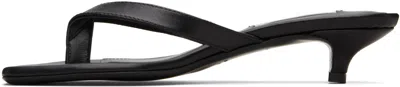 Totême Minimalist Black Leather Thong Sandals With Square Toe And Low Heel In Multi