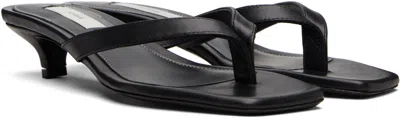 Totême Minimalist Black Leather Thong Sandals With Square Toe And Low Heel In Multi