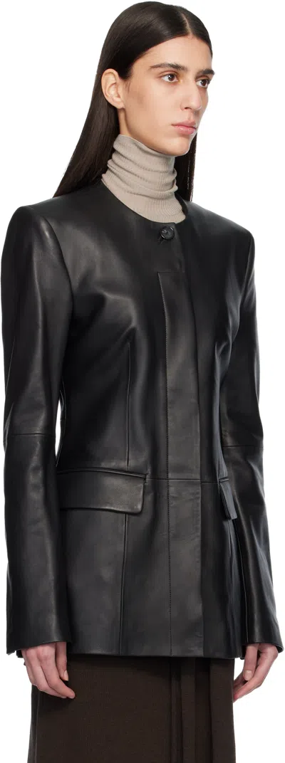 Totême Lamb Leather Collarless Structured Jacket In Black