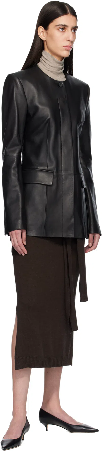Totême Lamb Leather Collarless Structured Jacket In Black