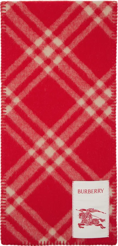 Burberry Checked Wool Scarf In Red