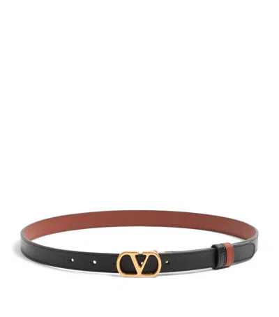 Valentino Garavani Vlogo Signature Reversible Shiny Calfskin Belt - 20mm / 1.2 In. Woman Black/deep In Black