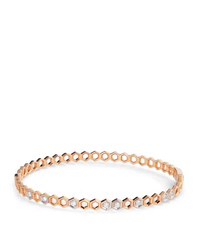 Bee Goddess Rose Gold And Diamond Honeycomb Bangle In Gold