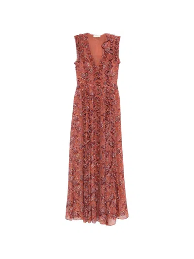 Ulla Johnson Multicolored Long Dress With Ruffled Edges In Brown