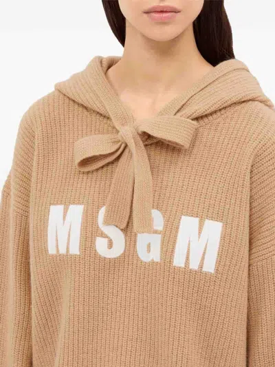 Msgm Short Sweatshirt With Logo In Brown