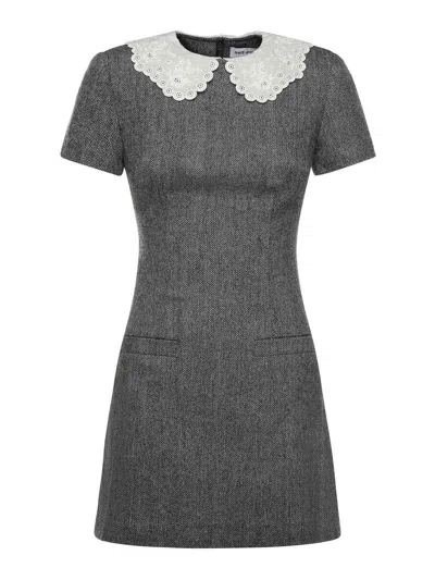 Self-portrait Grey Herringbone Collared Mini Dress Dresses Grey In Multi