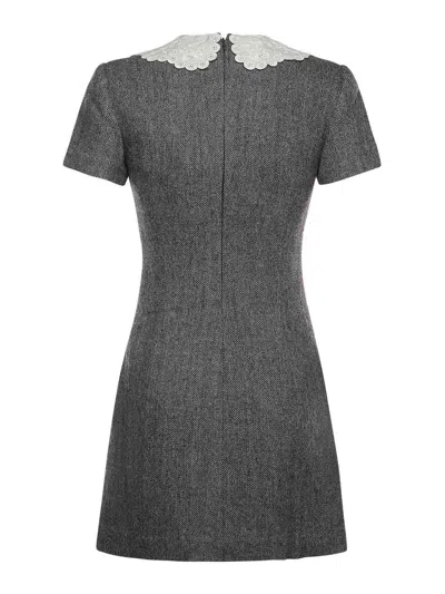 Self-portrait Grey Herringbone Collared Mini Dress Dresses Grey In Multi