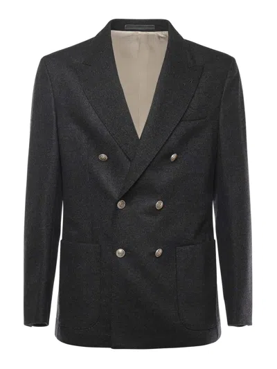 Eleventy Double-breasted Wool Jacket In Gray