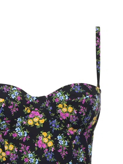 Dolce & Gabbana Small Floral-print Balconette One-piece Swimsuit In Black