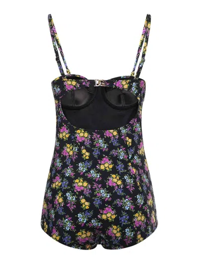 Dolce & Gabbana Small Floral-print Balconette One-piece Swimsuit In Black