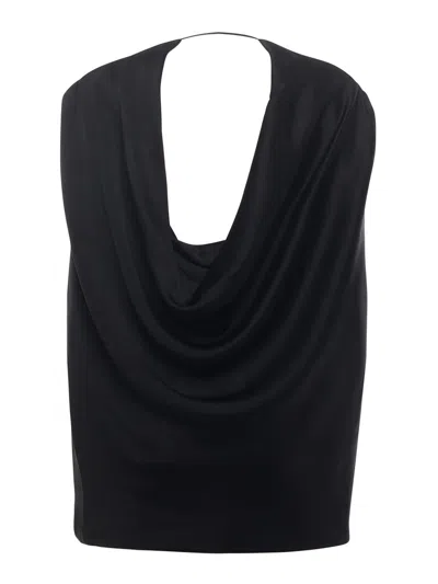 Genny Satin Cape With Drape In Black