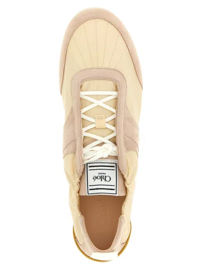 Chloé Kick Beige Sneaker With Side Lettering Logo And Elasticated Details In Fabric Woman