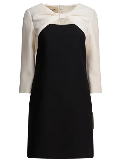 Valentino Garavani Crepe Couture Short Dress With Bow And Contrasting Sleeves Clothing In Black