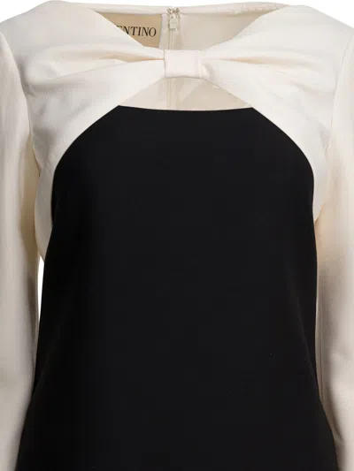 Valentino Garavani Crepe Couture Short Dress With Bow And Contrasting Sleeves Clothing In Black