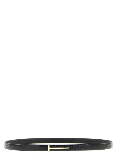 Tom Ford Slim T Leather Belt In Black