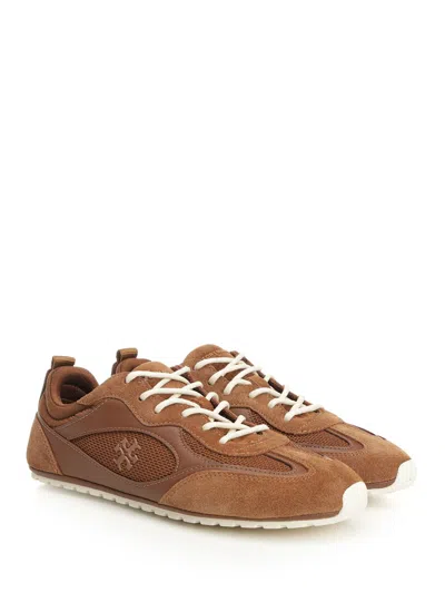 Tory Burch Field Sneaker In Suede And Mesh Cognac Color In Brown