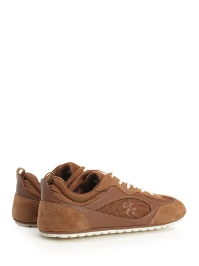 Tory Burch Field Sneaker In Suede And Mesh Cognac Color In Brown