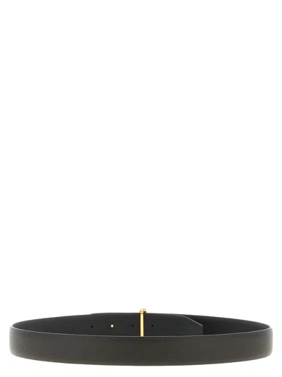 Tom Ford Brown Belt With T-plaque On The Front In Grained Leather Man In Black