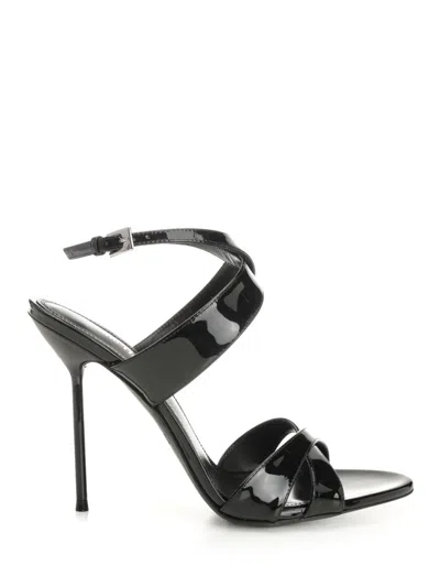 Paris Texas Lidia Black Sandals With High Stiletto Heel And Criss-crossed Ankle Strap In Patent Leather Woman