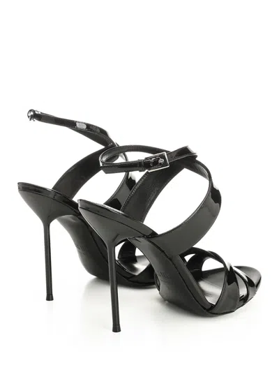 Paris Texas Lidia Black Sandals With High Stiletto Heel And Criss-crossed Ankle Strap In Patent Leather Woman