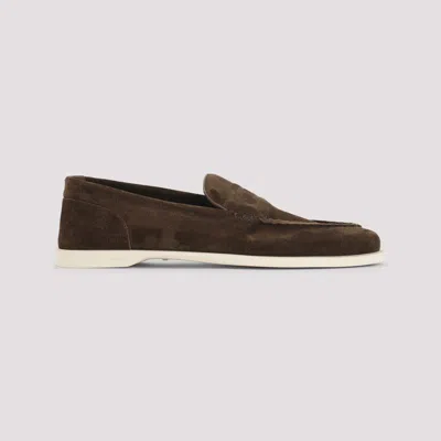 John Lobb Dark Brown Suede Casual Shoes With Velcro Closure In Brown