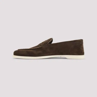 John Lobb Dark Brown Suede Casual Shoes With Velcro Closure In Brown