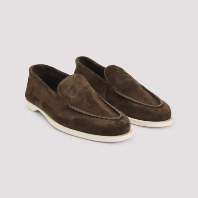 John Lobb Dark Brown Suede Casual Shoes With Velcro Closure In Brown