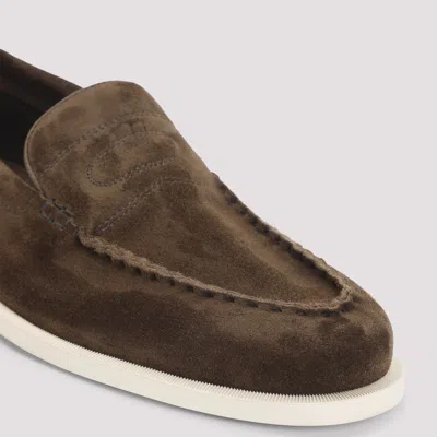 John Lobb Dark Brown Suede Casual Shoes With Velcro Closure In Brown