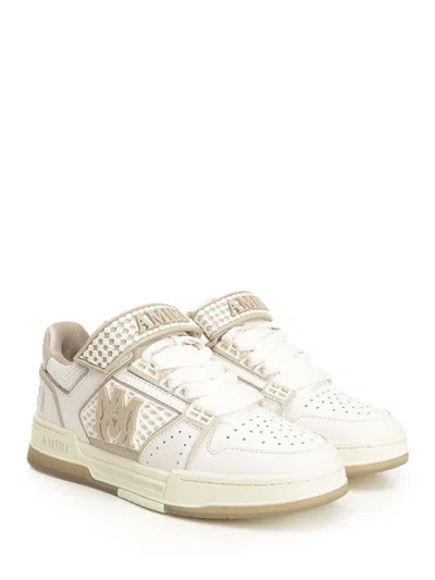 Amiri Men 'skyline' Beige Sneaker With Maxi Logo On The Side And Velcro Strap With Logo In Leather M In White
