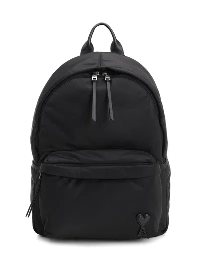 Ami Alexandre Mattiussi Ami Backpack Bag In Smooth Black Polyamide In Black