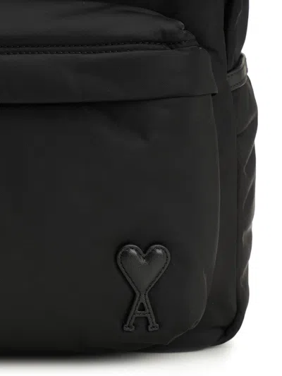 Ami Alexandre Mattiussi Ami Backpack Bag In Smooth Black Polyamide In Black