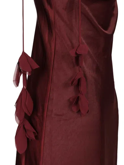 Self-portrait Bordeaux Long Dress With Knotted Shoulder Straps And Floral Details In Fabric Woman In Burgundy