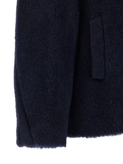 Max Mara Alpaca Wool Jacket Collared Design Front Pockets In Blue