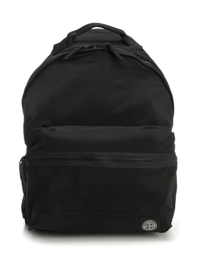 Stone Island Backpack Adjustable Straps Front Zip Pocket Top Handle In Black