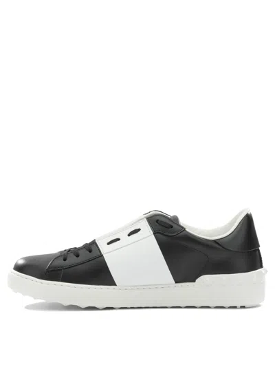 Valentino Garavani Open Sneakers In Leather With Contrast Colored Stripe And Stud Detail In White