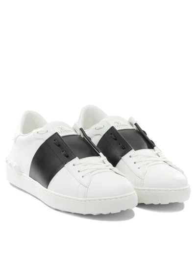 Valentino Garavani Open Leather Sneakers With Contrast Band And Stud Details Shoes In White