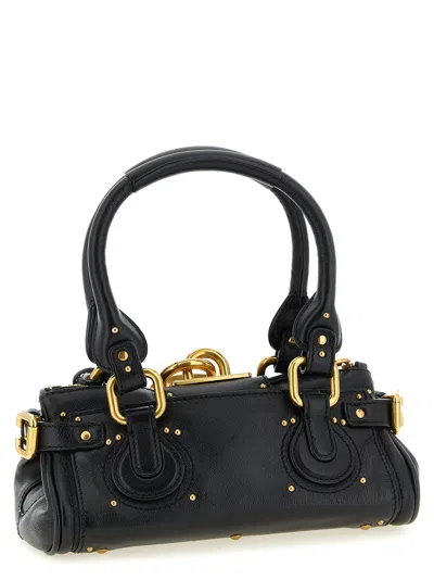 Chloé Paddington Black Shoulder Bag With Oversized Padlock And C-shaped Buckles In Grainy Leather Woman In Black